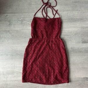 Vintage Sparkly Burgundy Glitter Lace Halter Top Made in USA